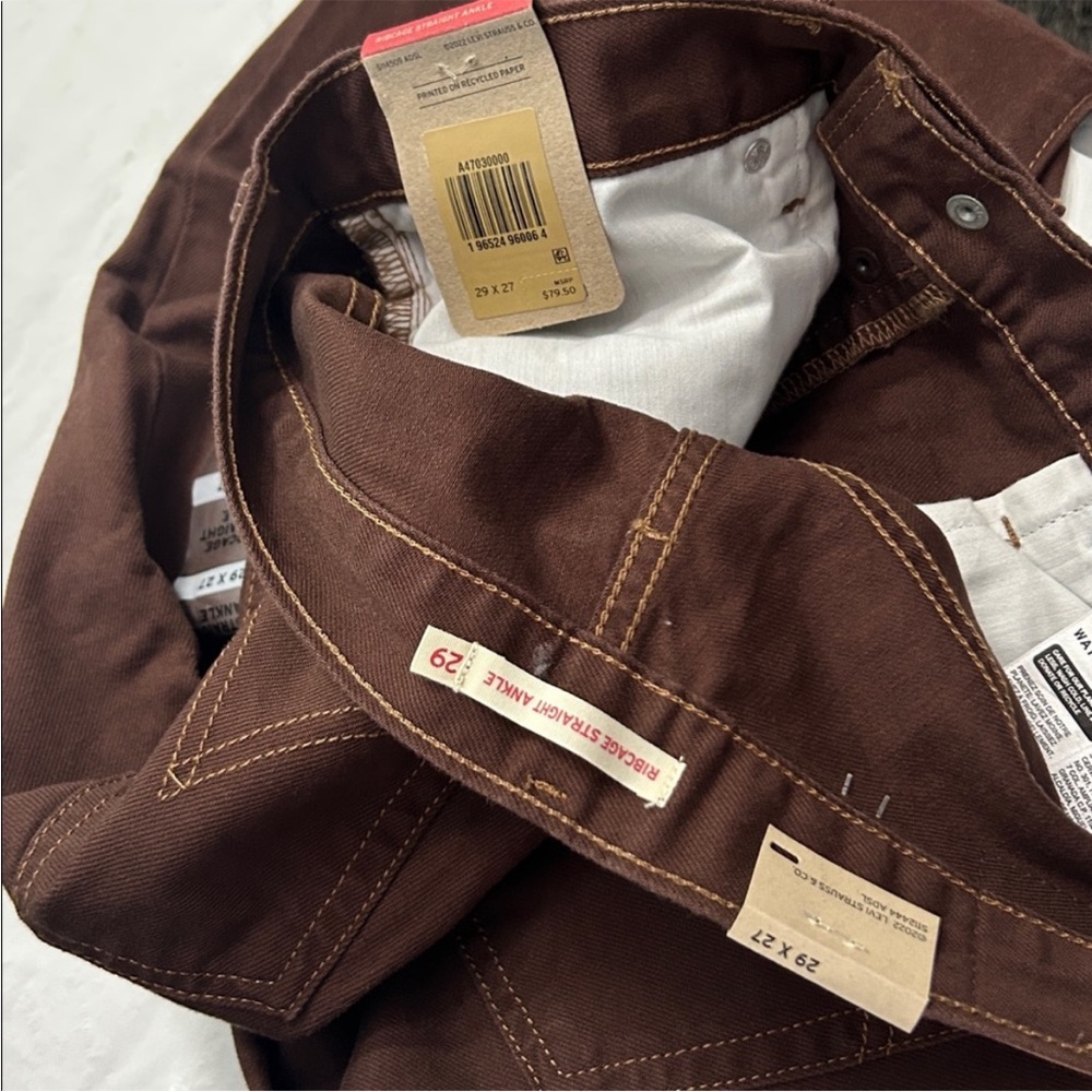 Levi’s 29x27 Jeans Ribcage Straight Ankle Brown Exposed Snap Fly 100% cotton NWT - Picture 11 of 14